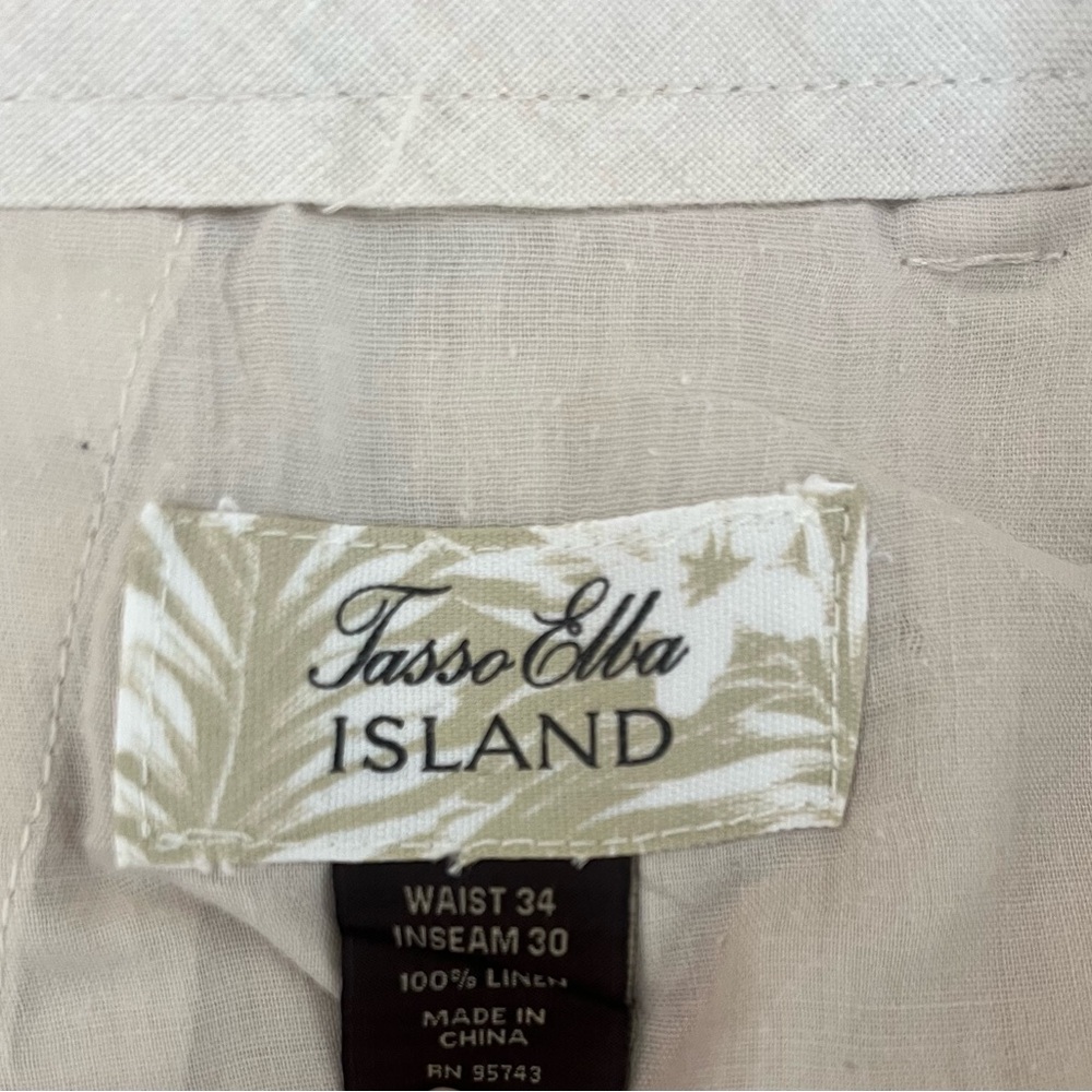 Men’s 100% Linen Pants by Tasso Elba Island in Cream - Size 34 - Picture 3 of 5